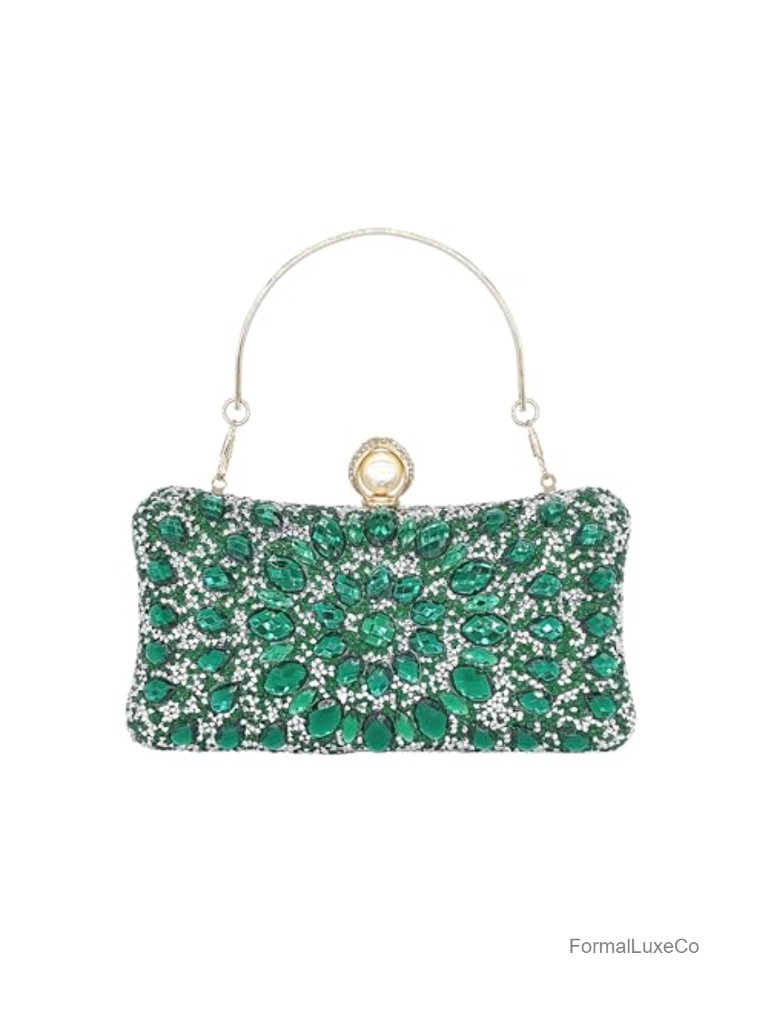 Rhinestone Clutch Evening Bag With Crystal Gemstones Shoulder Strap